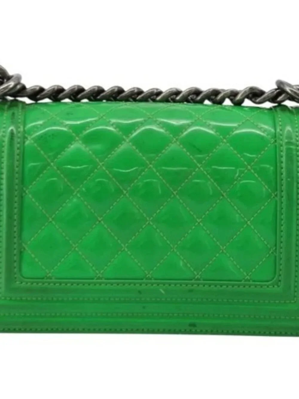 CHANEL Matelasse Chain Shoulder Bag Patent leather Green CC Auth 179242